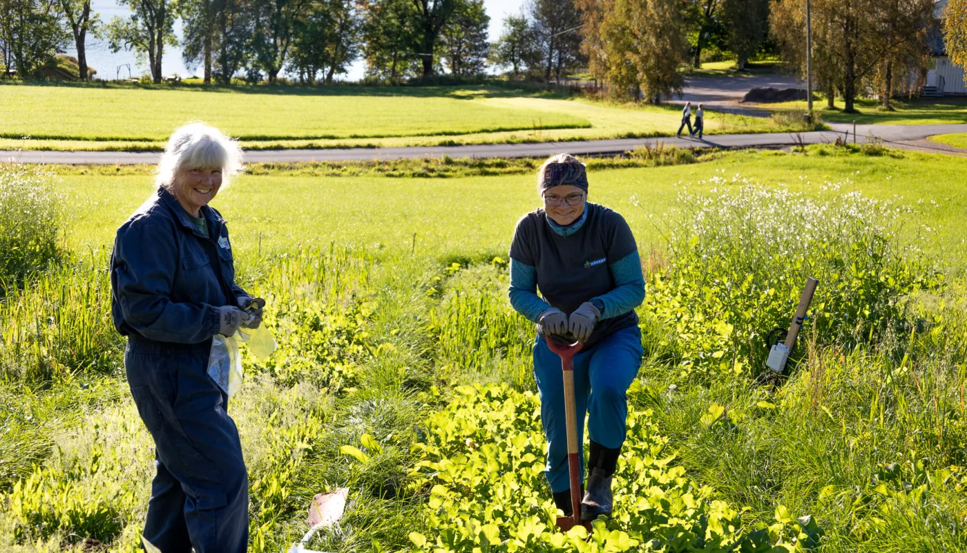 E3 A1432 Reidun Pommeresche (til høyre) er en av forskerne du møter på markdager og festivaler i løpet av høsten (Foto: Vegard Botterli)
