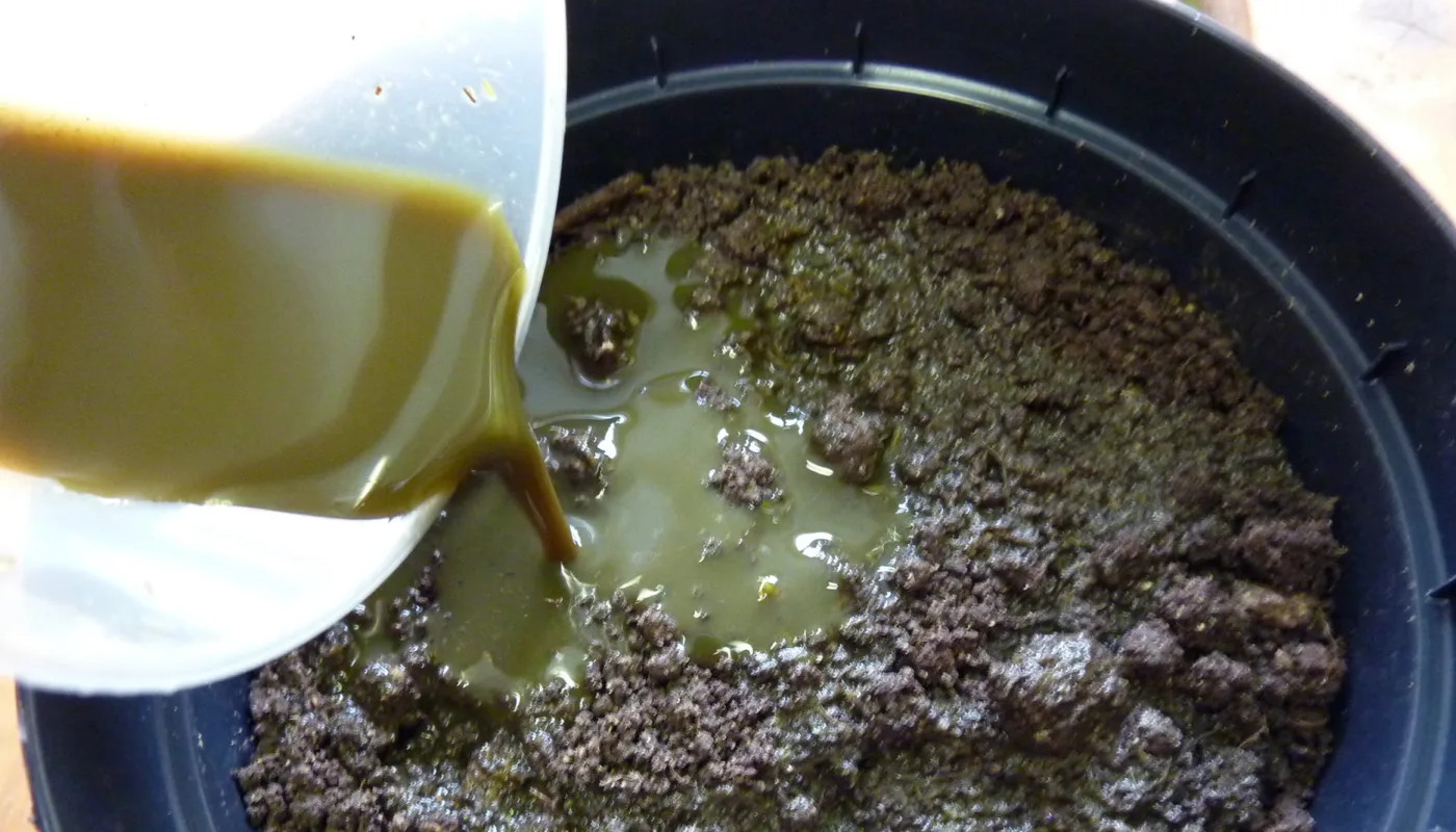 Råtneresten er tyntflytende og renner raskt ned i jorda. Faren for næringstap blir dermed redusert. (Foto: Reidun Pommeresche)